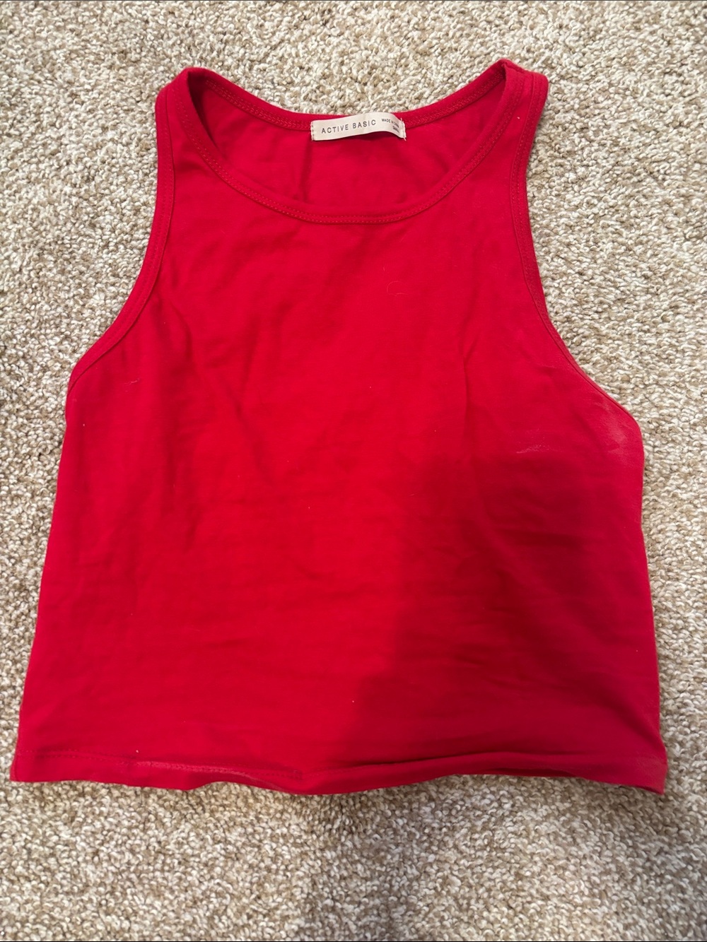 Active Basic Bright Red Sleeveless Crop Tank